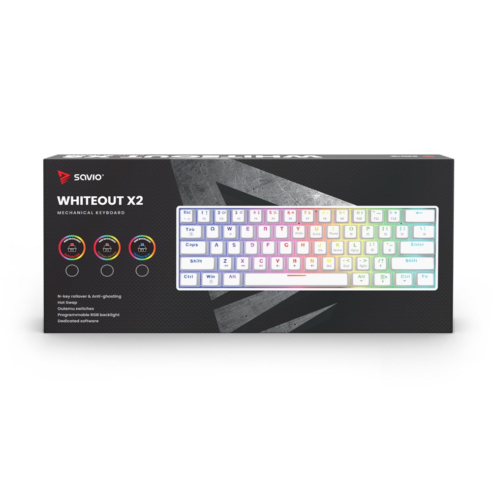 Tastierë mekanike Savio WHITEOUT X2, OUTEMU Brown, 60%, RGB, e zezë