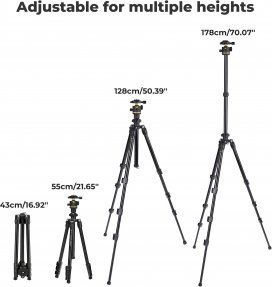 Tripod fotografik K&amp;F Concept K234A3, me kokë sferike BH-36, me mbajtëse smartphone, alumin