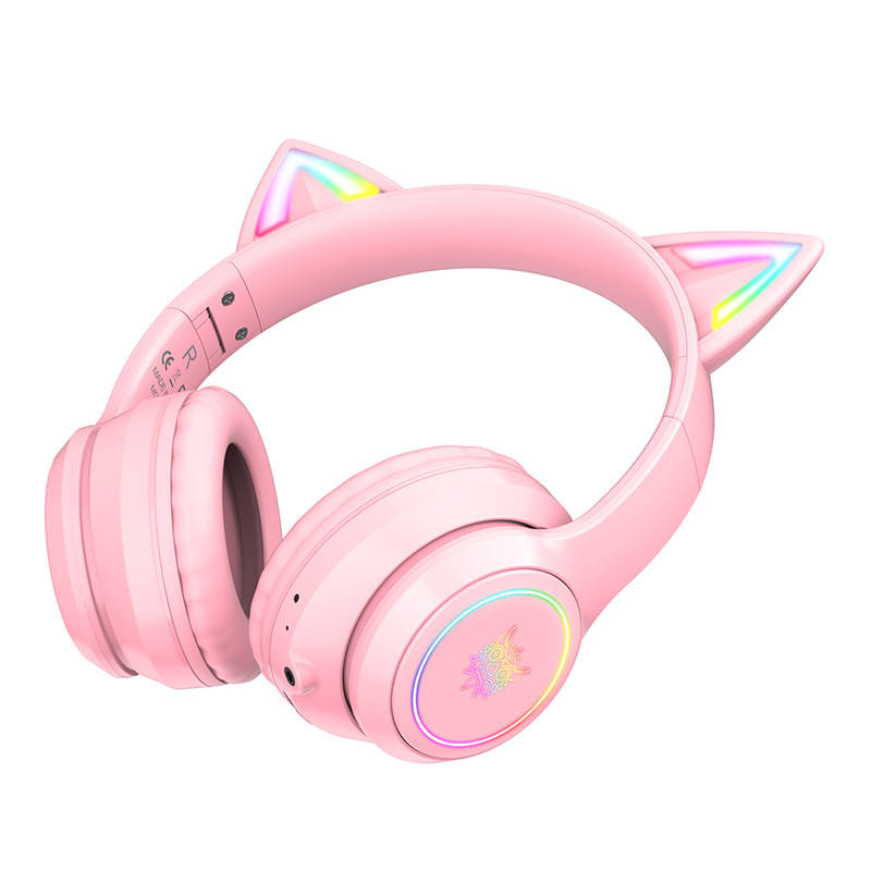 Kufje gaming ONIKUMA, Bluetooth, me veshë mace LED, rozë