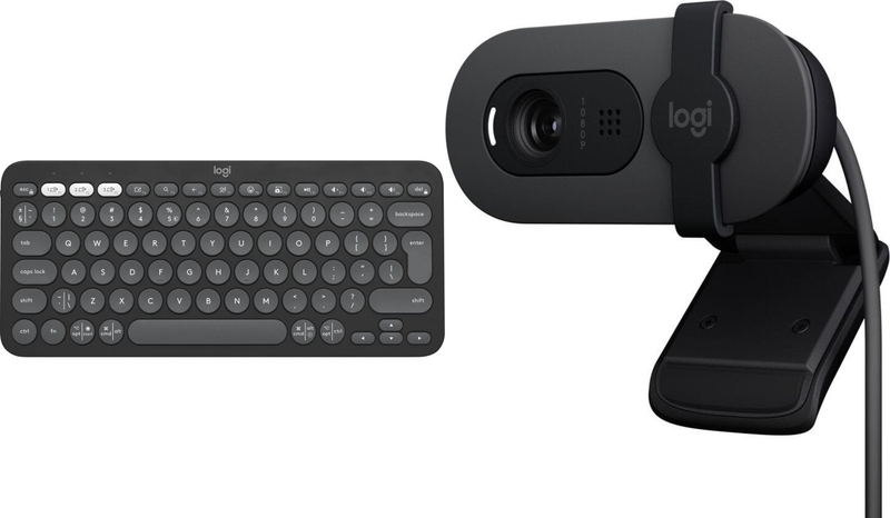 Set tastierë dhe webkamera Logitech Pebble Keys 2 K380s + Brio 100, wireless, Full HD 1080p, gri
