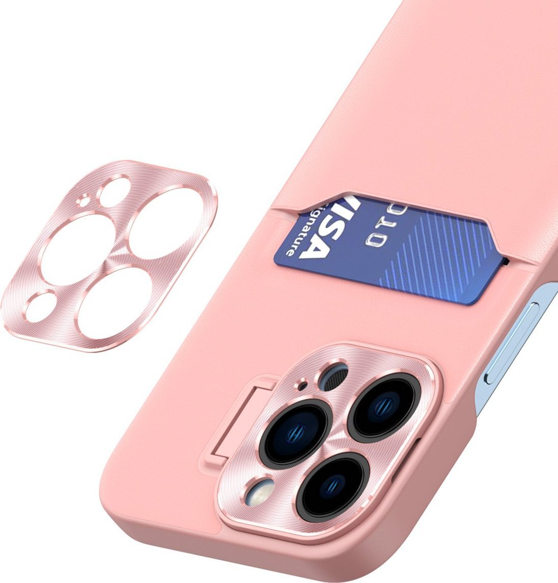 Kapak telefoni Hurtel Leather Stand Case për iPhone 14 Pro Max, me xhep për kartë, me mbajtëse, rozë