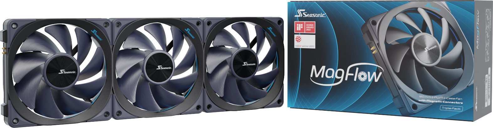 Ventilatorë PC SeaSonic MagFlow 1225, set 3x120mm, PWM, të zinj