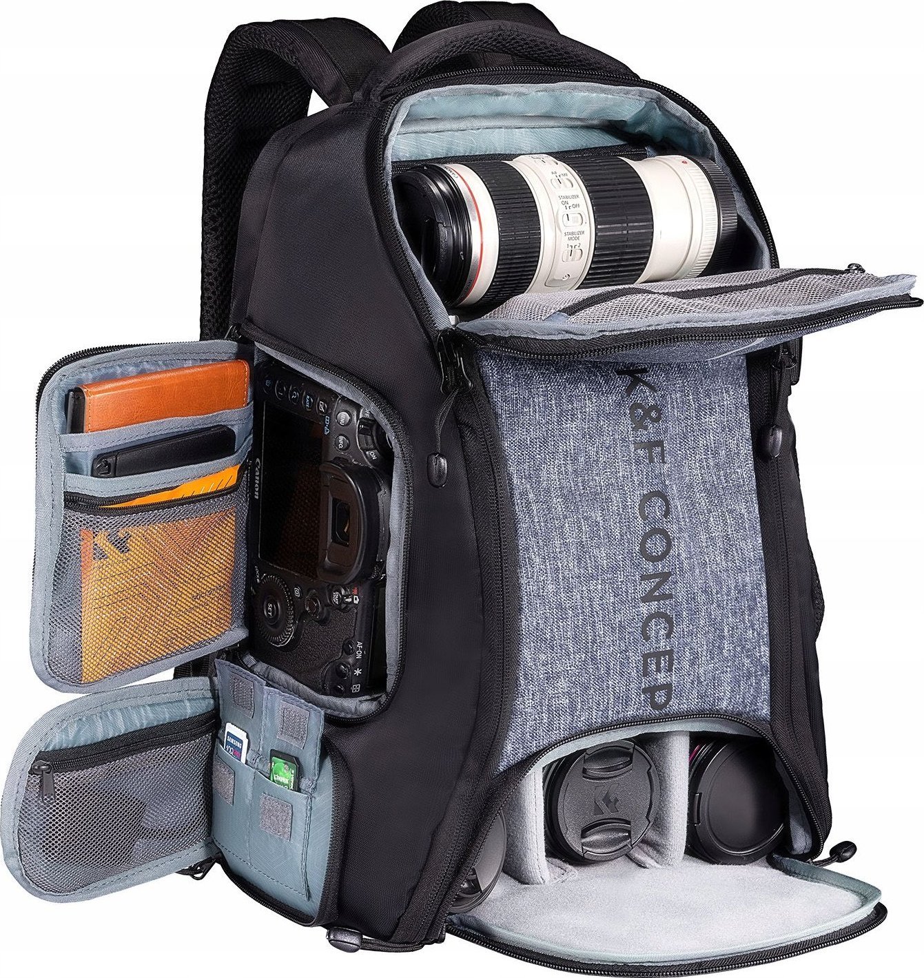 Çantë shpine fotografike K&amp;F Concept, DSLR SLR, 25L, për laptop 15.6", e zezë