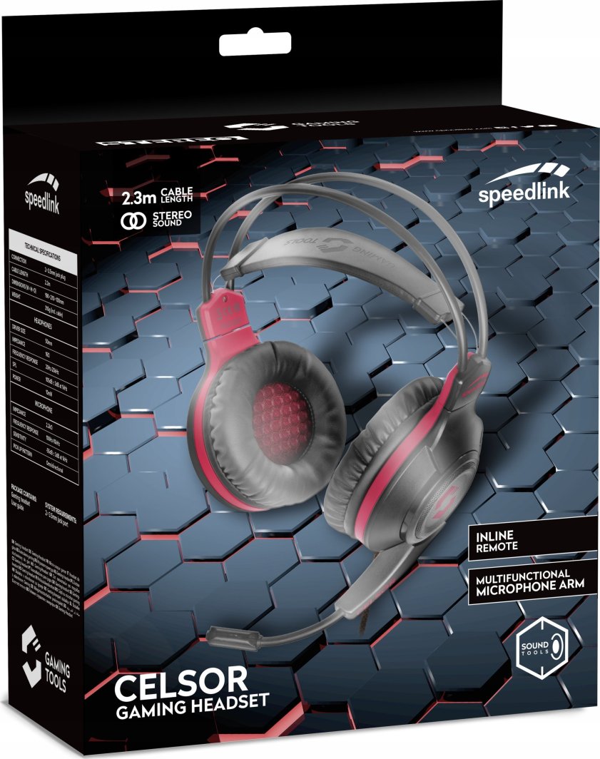 Kufje gaming Speedlink CELSOR, stereo, me mikrofon, të zeza e kuqe