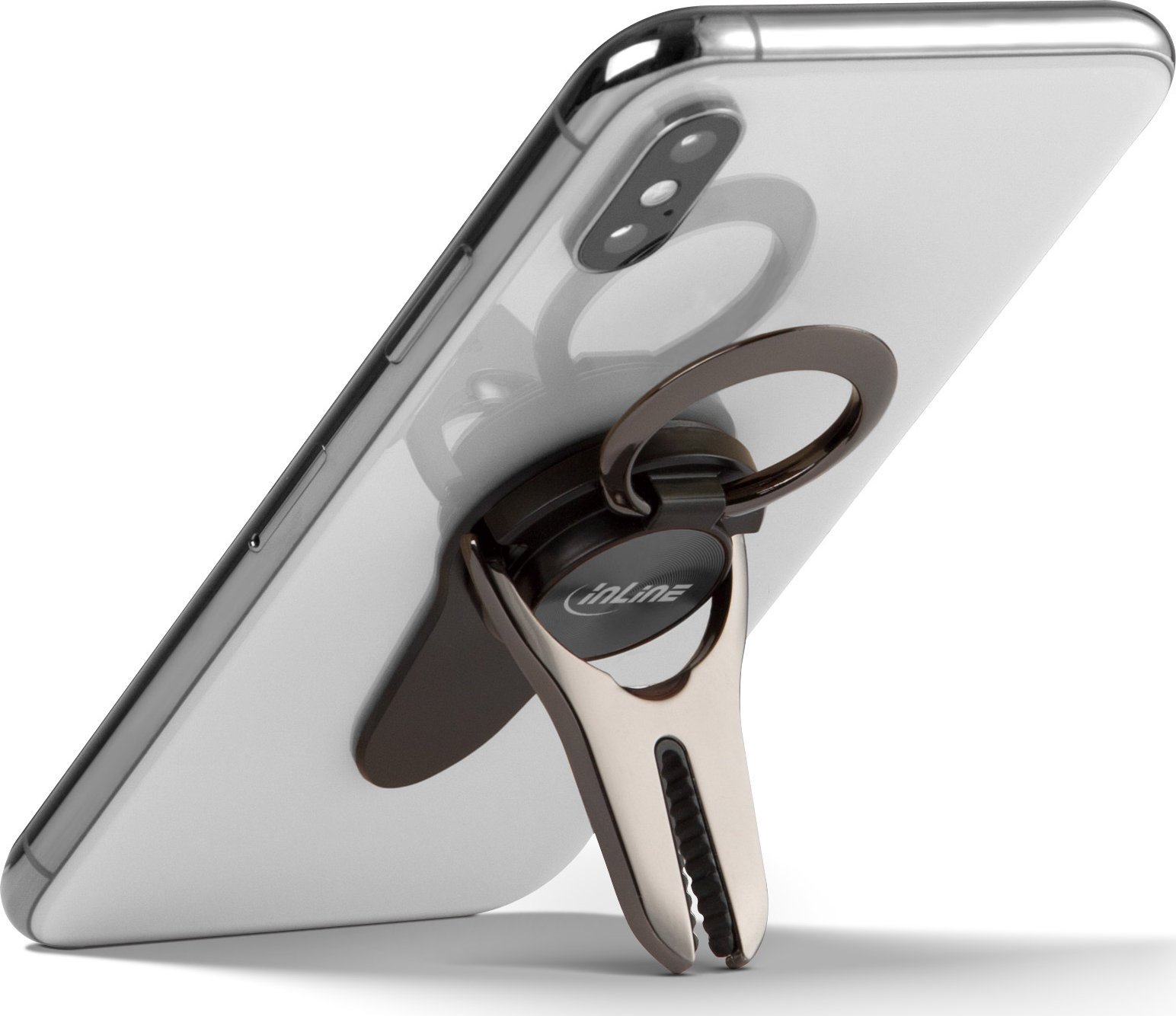 Mbajtëse smartphone InLine 3in1 Smartclip, veturë dhe tavolinë, unazë gisht, rozë gold