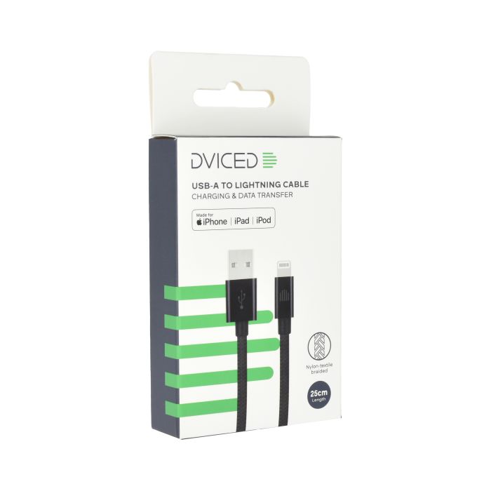 Dviced Cable USB-A To Lightning Nylon Textile 0,25m, Black