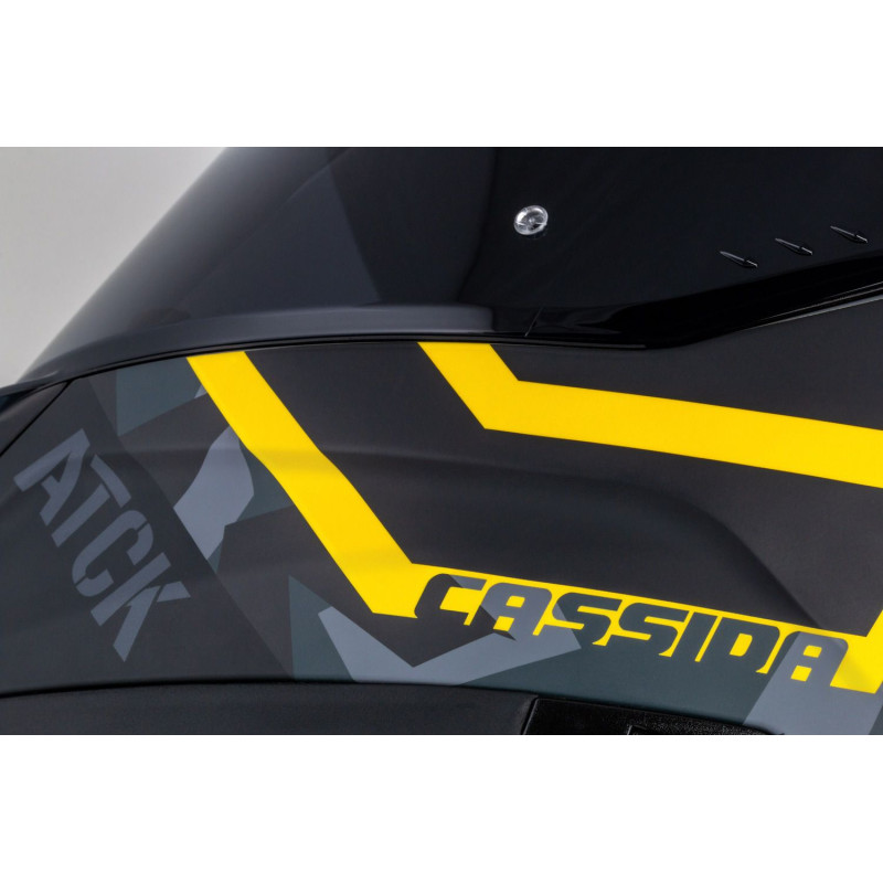 Helmetë motoçiklete Cassida Aero ATCK, integrale, me 2 vizore, gri kamuflazh e zezë e verdhë neon