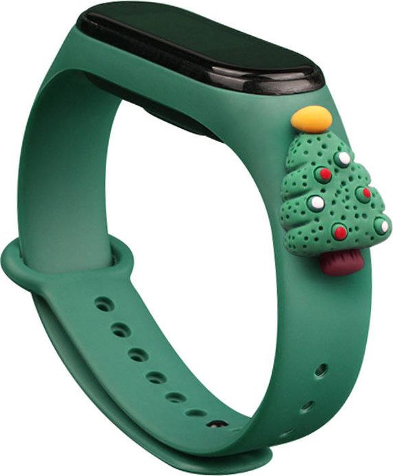 Rrip dore Hurtel Christmas për Xiaomi Mi Band 3/4, silikon, motiv bredh Krishtlindjesh, jeshile e errët