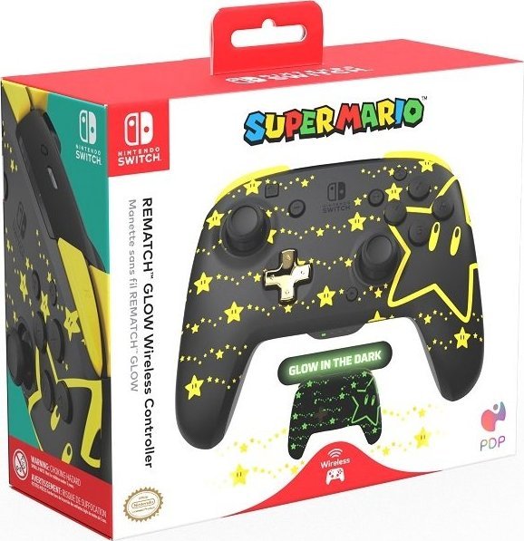 Kontroller PDP Rematch Super Stars Glow, wireless, i zi / i verdhë