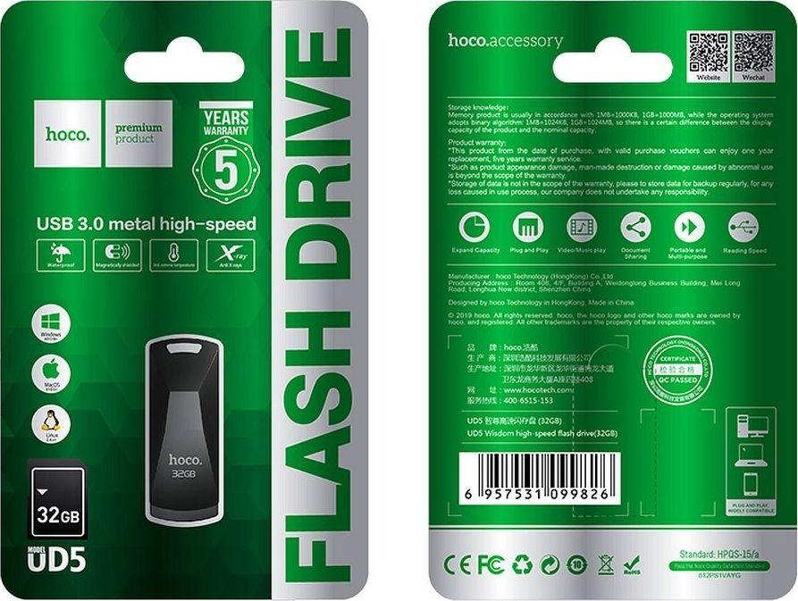 USB Hoco Wisdom UD5, 32GB, metalik, argjendtë