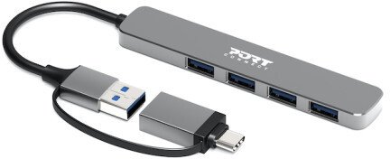 Hub USB Port Designs 900161, 4 porta USB 3.0, me adapter USB C, argjendtë
