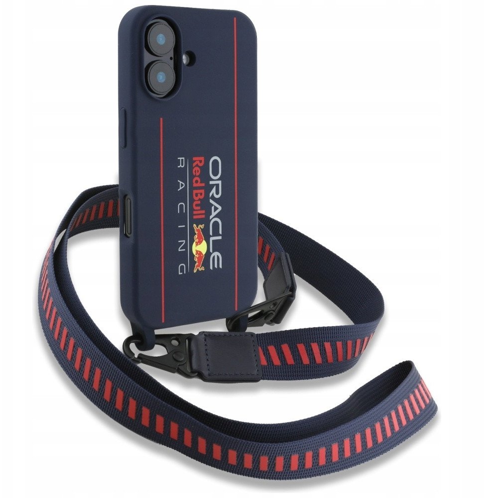 Këllëf silikoni Red Bull Vertical Logo Crossbody për iPhone 16, MagSafe, blu e errët