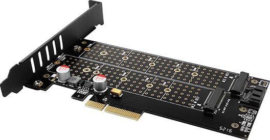 [OUTLET] Përshtatës Axagon PCI-E x4 to 2x M.2 NVMe dhe ftohje aktive SATA