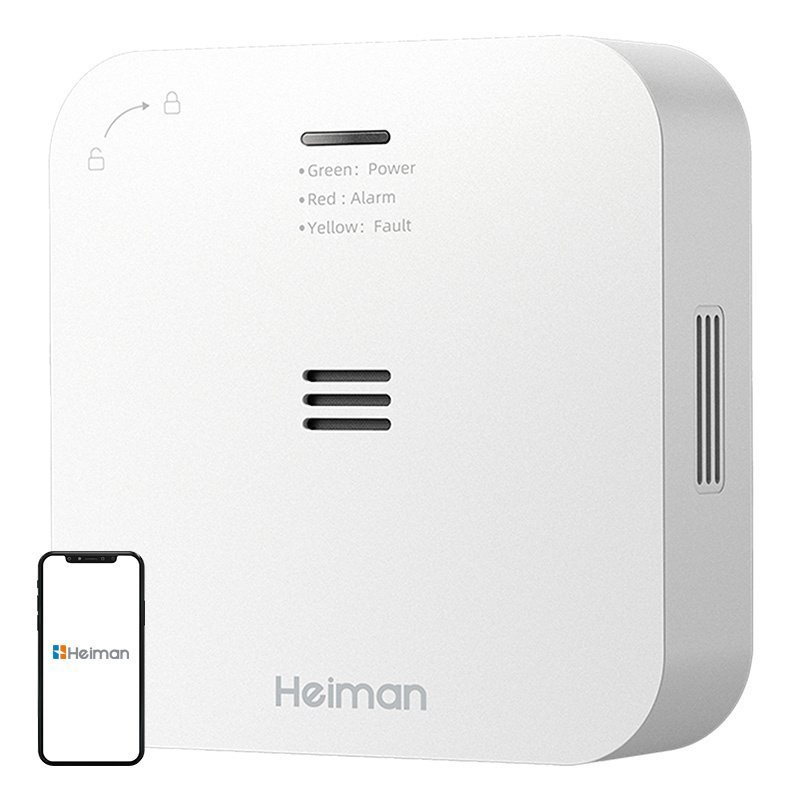 Sensor monoksidi karboni Heiman HM-720ES-W, wireless, me aplikacion, i bardhë