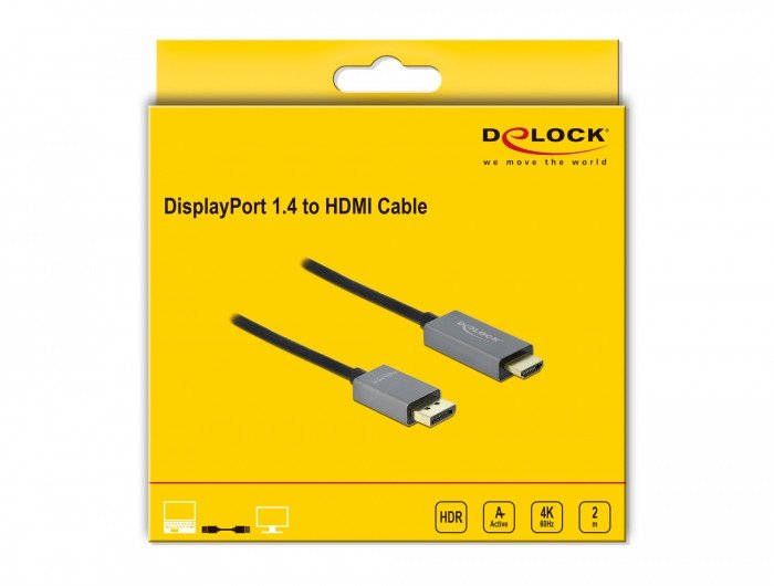 Kabllo DeLOCK Active DisplayPort 1.4 në HDMI, 4K 60 Hz HDR, 2 m, e zezë