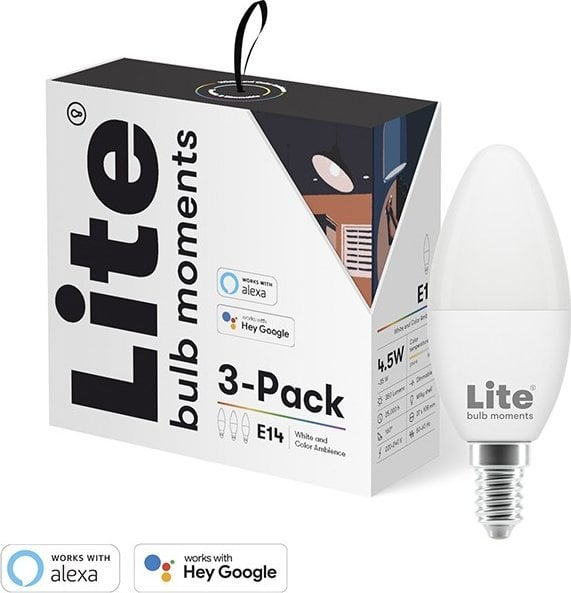 Llambë inteligjente LED Lite Bulb Moments, set 3 copë, 4.5W E14, dritë e bardhë dhe shumëngjyrëshe, e bardhë