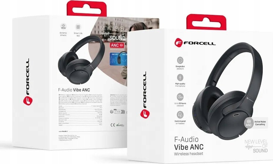 Kufje pa tela Forcell F-Audio Vibe ANC, Bluetooth, me anulim zhurme, të zeza