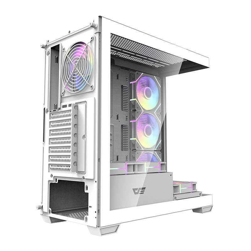 Kuti PC Darkflash DS900 Potato Screen, ATX Mid Tower, 7 ventilatorë ARGB, e bardhë