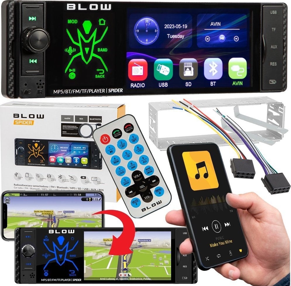 Radio makine Blow Spider 4CAL, 4", Bluetooth, RDS RGB, e zezë