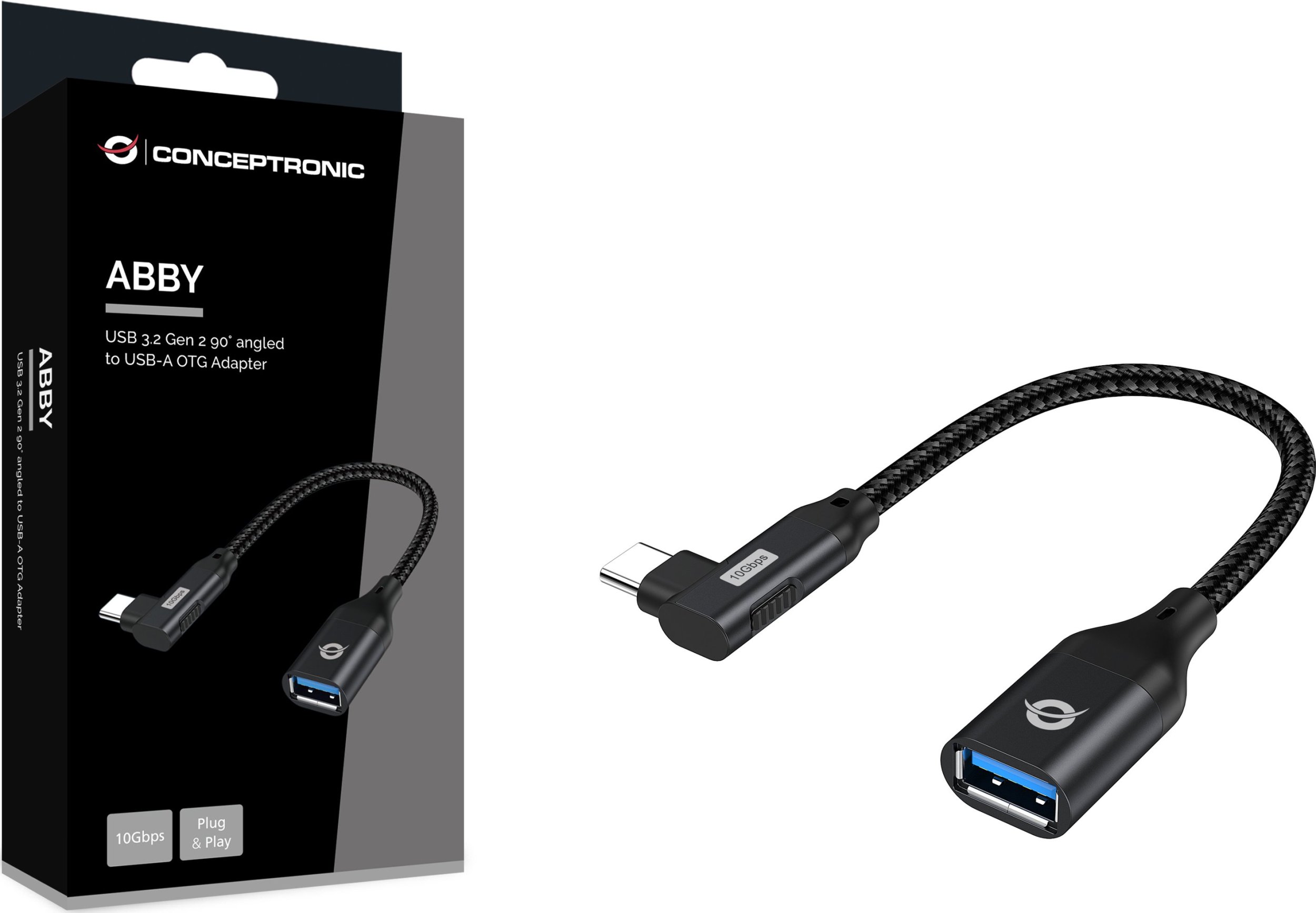 Adapter OTG Conceptronic ABBY19B, USB C në USB A, USB 3.2 Gen 2, 90°