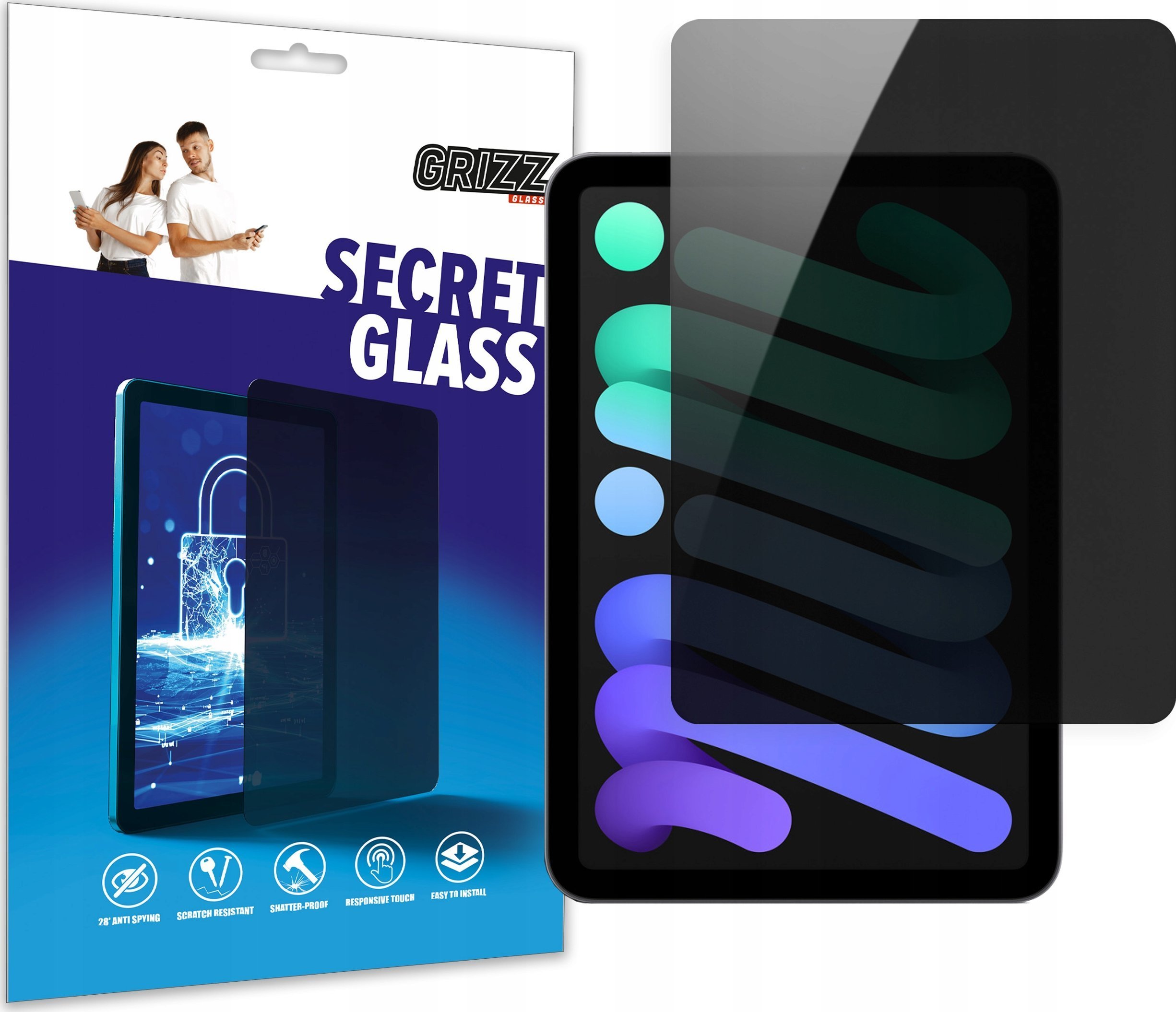 Xham mbrojtës GrizzGlass Matte SecretGlass për Apple iPad mini 7.9", gjenerata e 5, efekt privatësie, transparent