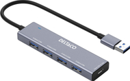 Hub USB Deltaco USBC-1226, 4x USB A, USB 3.0, gri argjendtë