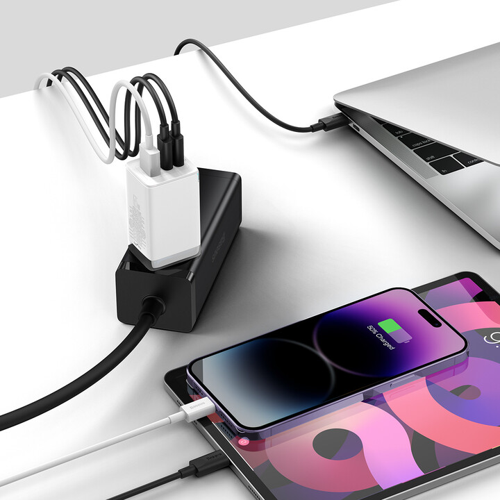 Karikues Baseus GaN5 Pro, 2x USB-C, USB-A, 65W, i bardhë