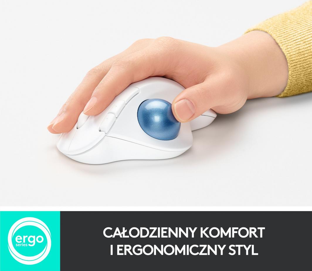 Maus Logitech ERGO, wireless, Bluetooth, USB, i bardhë