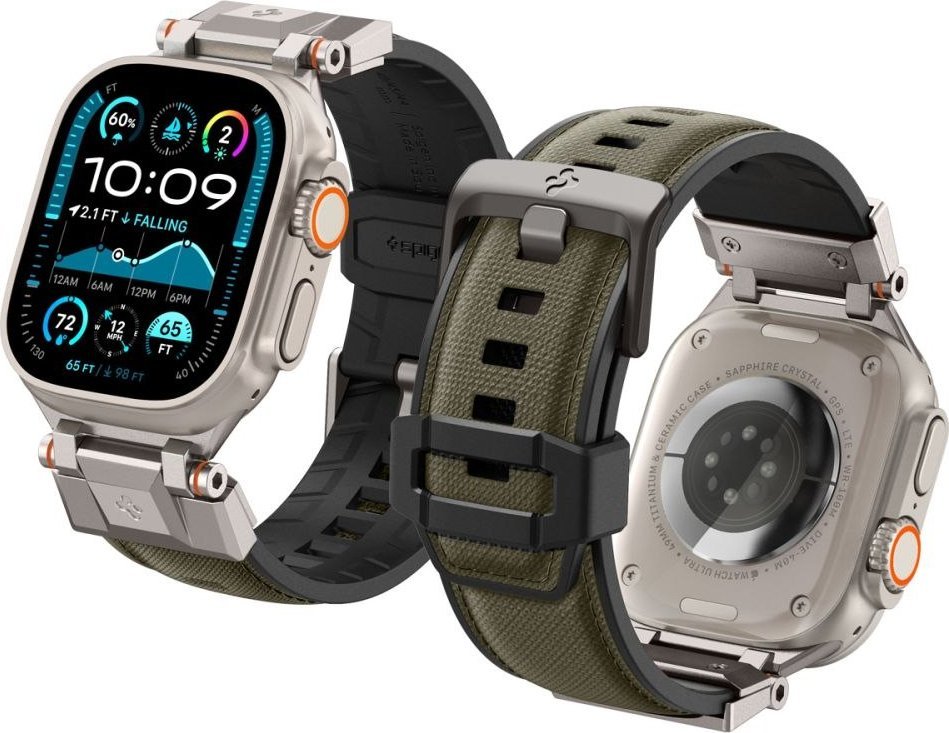 Rrip dore Spigen DuraPro Armor për Apple Watch 49mm 46mm 45mm 44mm, metal najlon TPU, jeshile ushtarake