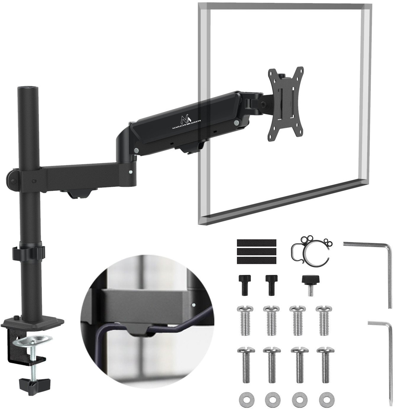 Mbajtëse monitori Maclean MC-135, 17"-32", sustë gazi, e zezë