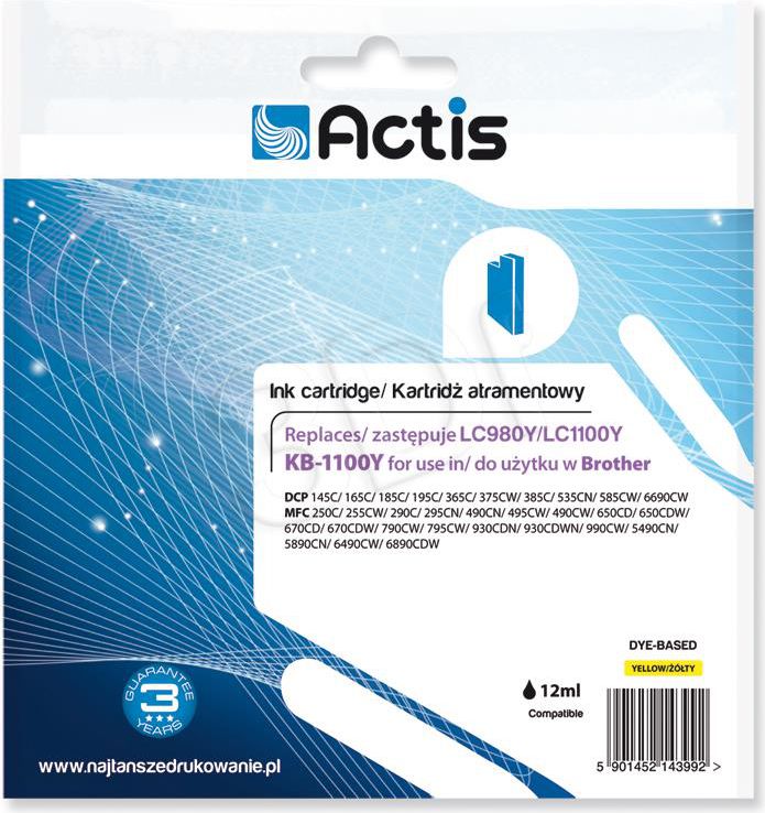 Ngjyrë printeri Actis KB-1100Y, 12ml, e verdhë