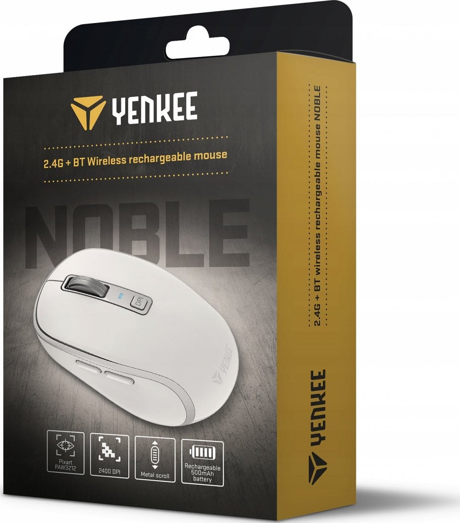 Mouse wireless Yenkee NOBLE YMS 2085WE, 2400 DPI, i bardhë