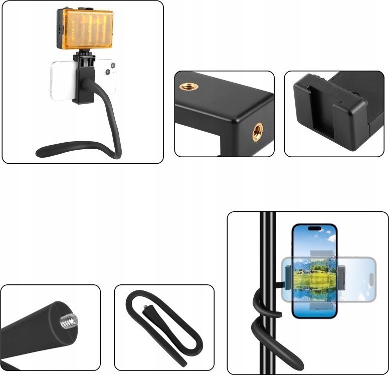 Tripod fleksibël dhe monopod Puluz PU882B, për telefon dhe GoPro, i zi