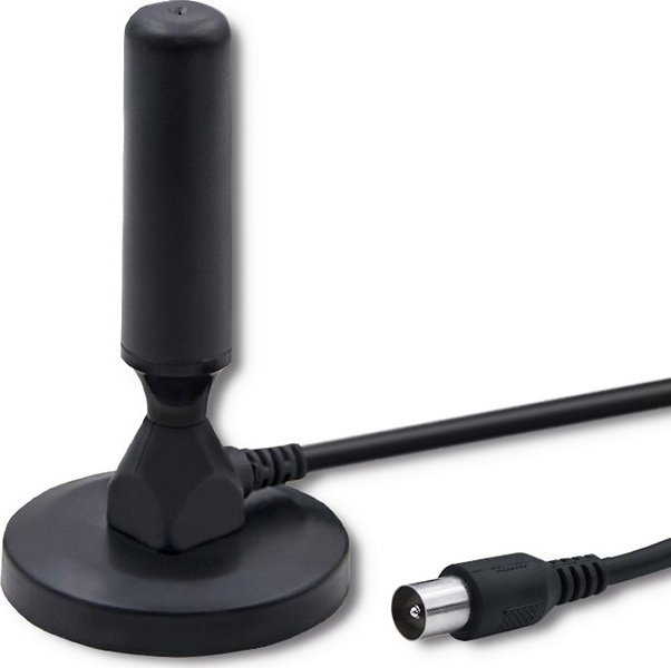 Antena TV Qoltec DVB-T2, për brendësi, me bazë magnetike, e zezë