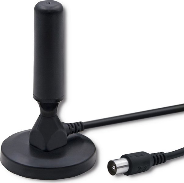 Antena TV Qoltec DVB-T2, për brendësi, me bazë magnetike, e zezë
