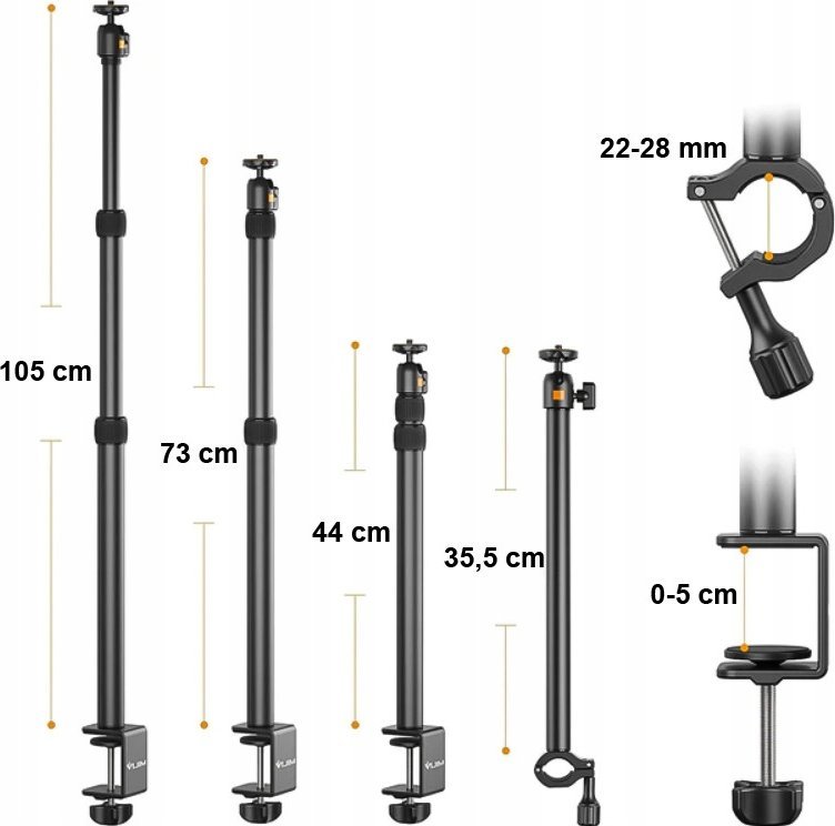 Tripod tavoline Ulanzi LS02 Metal, krah i artikuluar, 105 cm, i zi