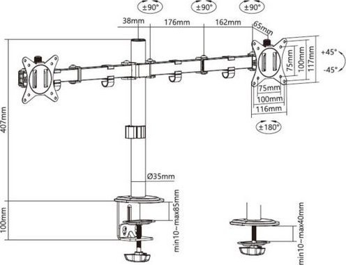 Mbajtese dyshe monitori Equip, 17"-32", artikuluese, per tavoline