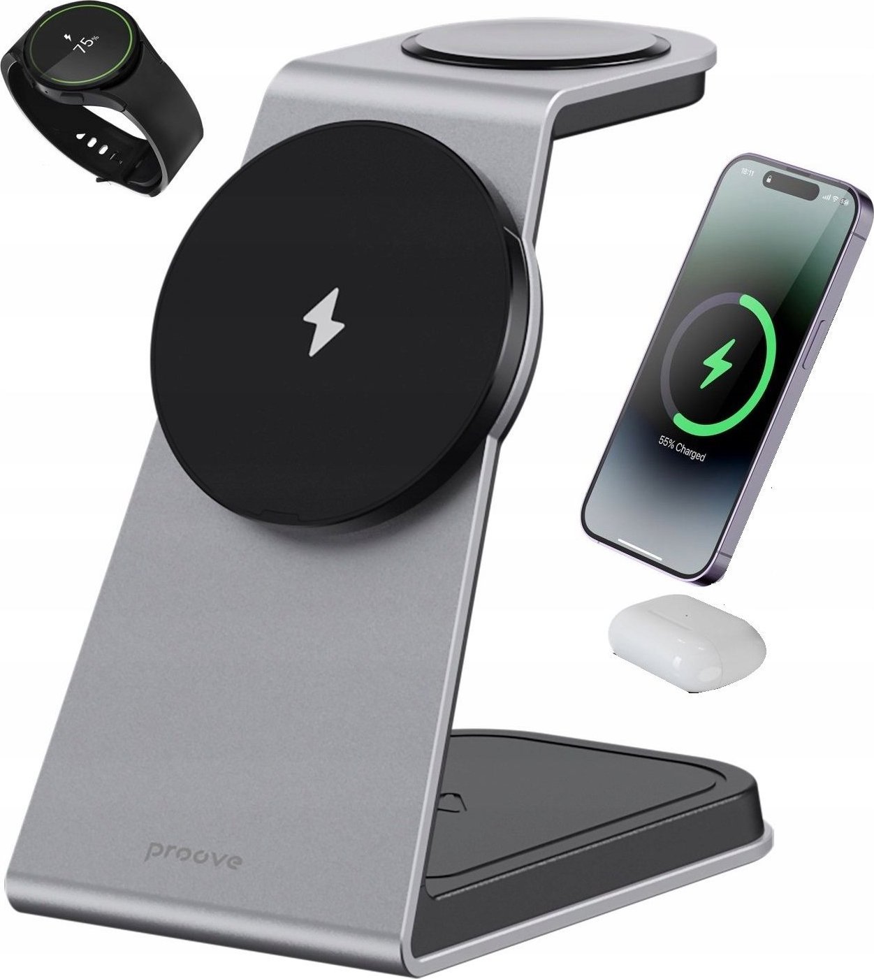 Karikues wireless 3 në 1 Proove Omni Power, Qi, 15W, i zi