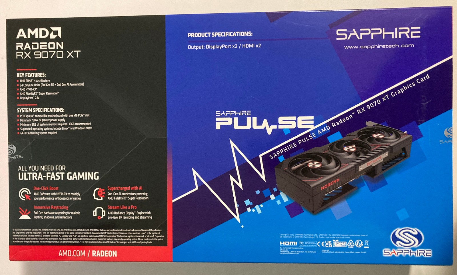 Kartë grafike Sapphire AMD Radeon RX 9070 XT Pulse, 16GB GDDR6, RDNA 4