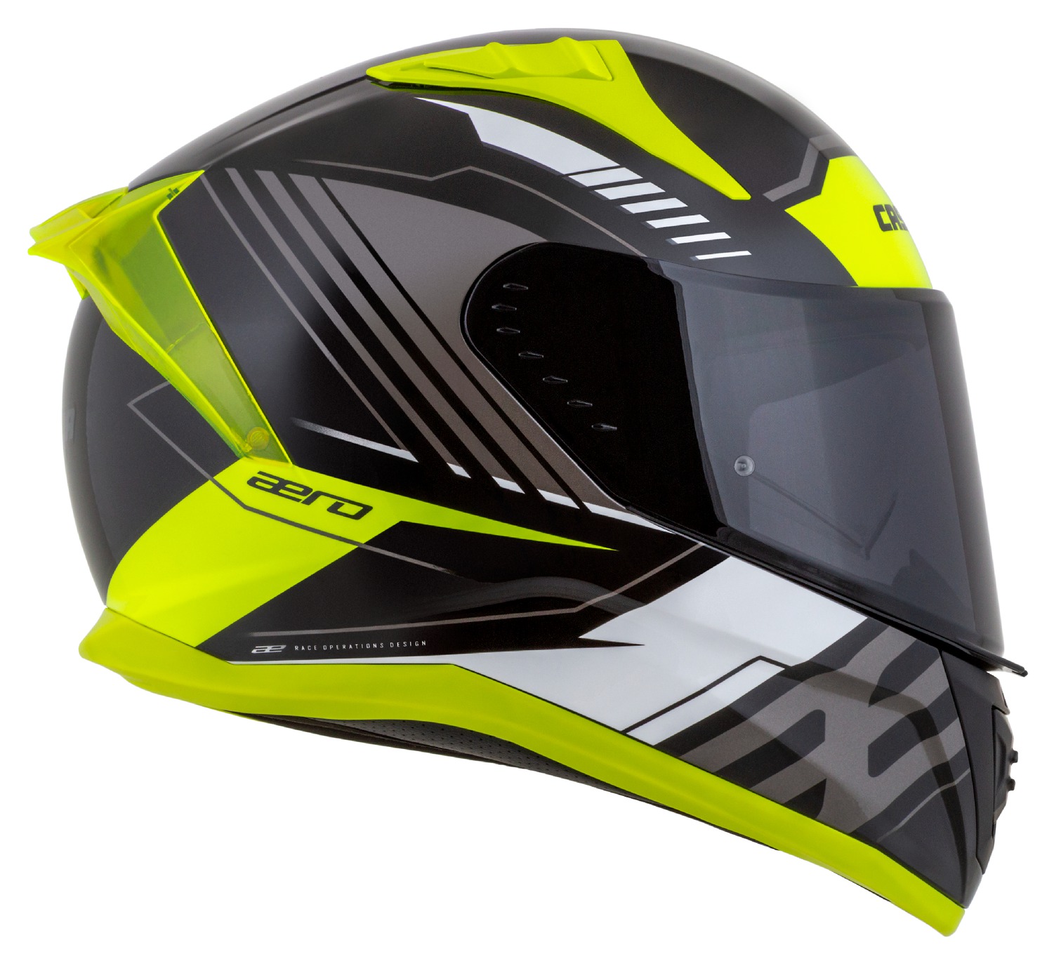 Helmetë moto CASSIDA Aero Drome, integrale, ECE 22.06, e zezë e verdhë fluo e bardhë gri