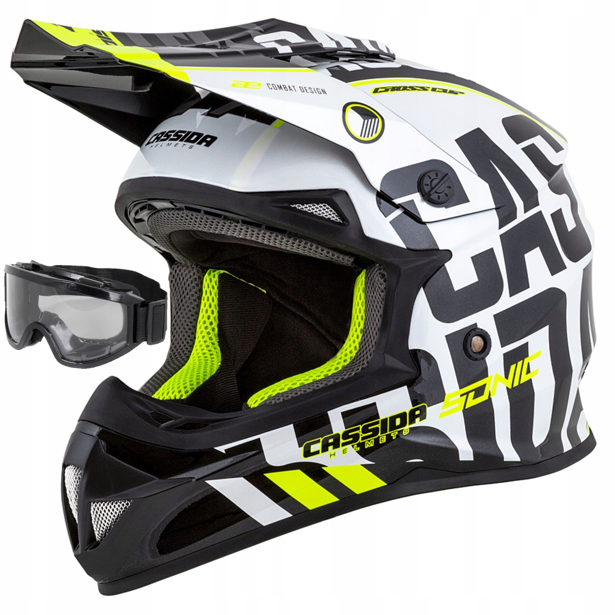 Helmetë krosi Cassida Cross Cup Sonic, polikarbonat, me syze, M