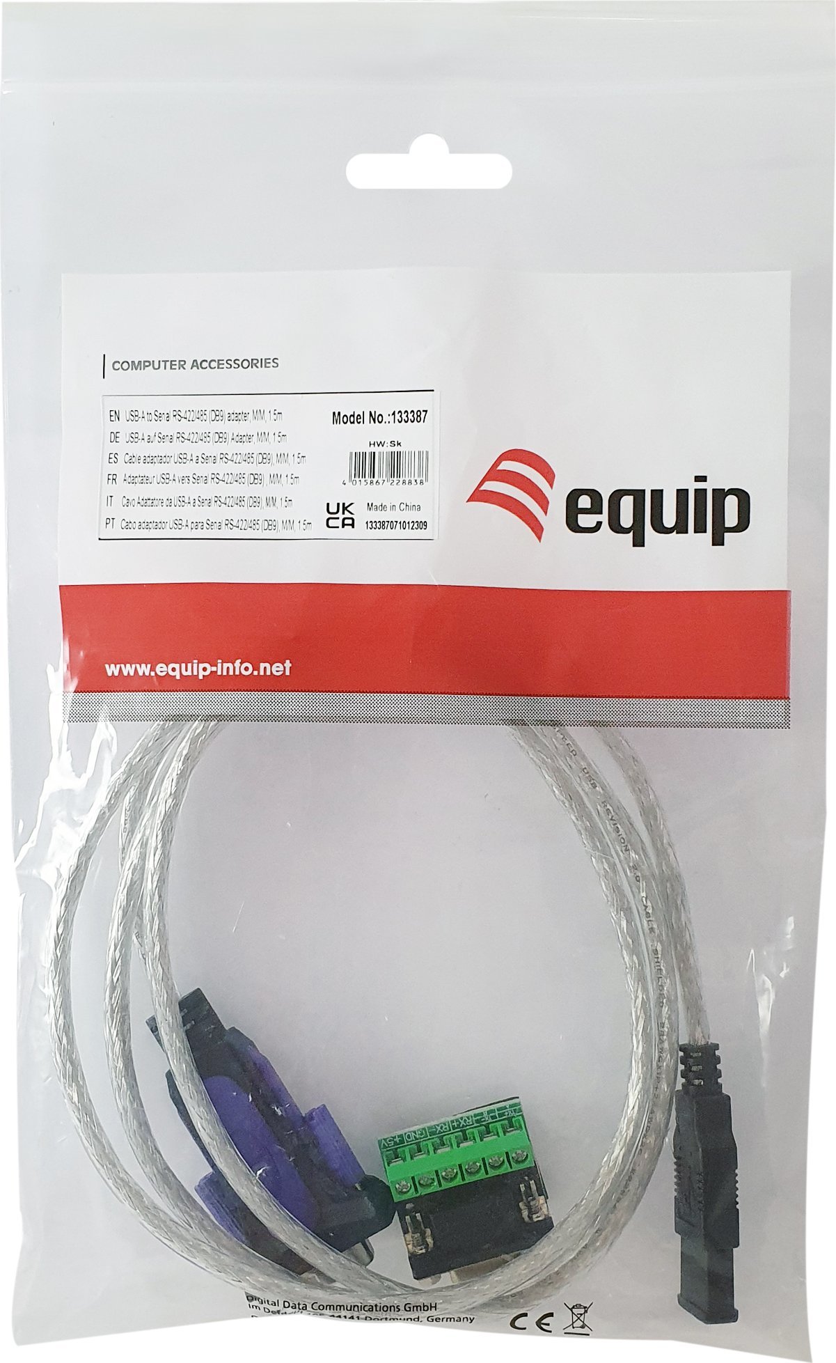 Адаптер USB во Сериски Equip, RS-422 RS-485 DB9, црн
