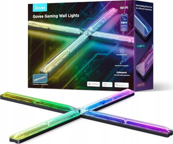 Dritë murale gaming Govee Gaming Wall Light, RGBIC, kontroll me aplikacion, shumëngjyrëshe