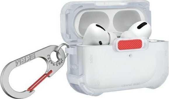 Këllëf për AirPods Pro 2 Skinarma Mecha Frost, mbrojtje 360°, me karabinë, i bardhë