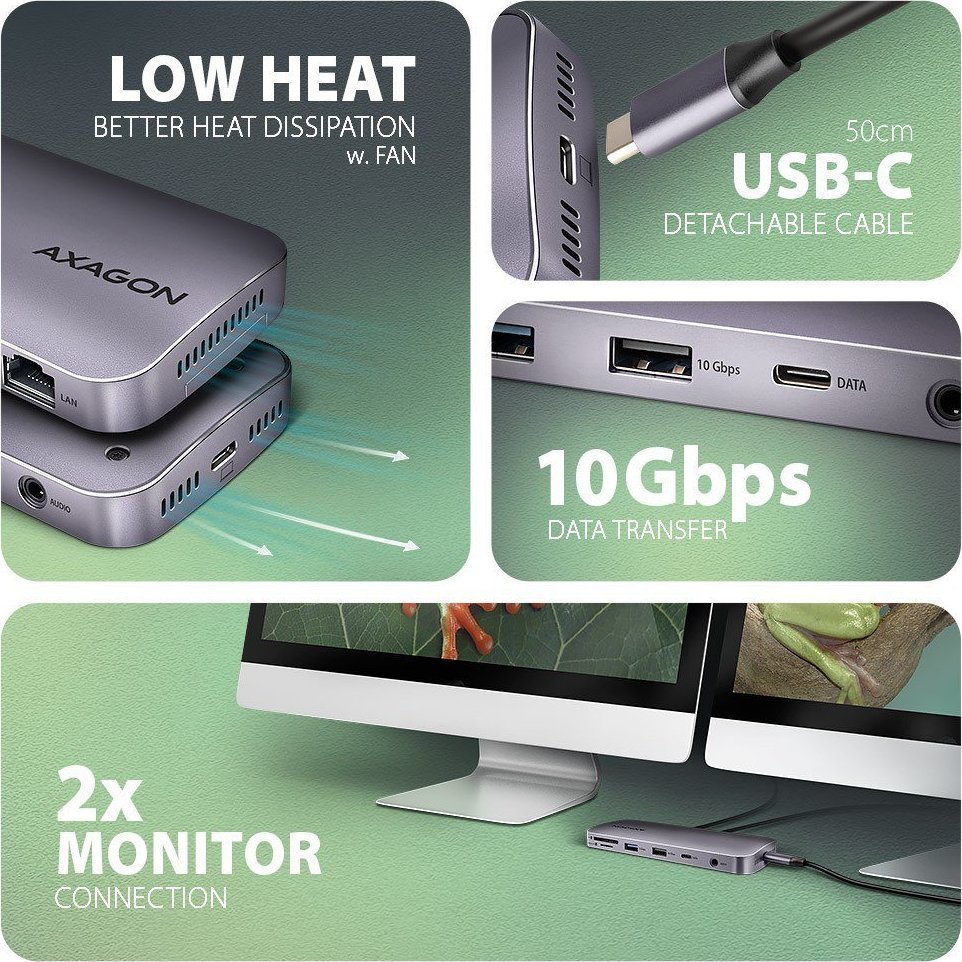 HUB USB Axagon HMC-12GM2, 12 në 1, 10Gbps, gri