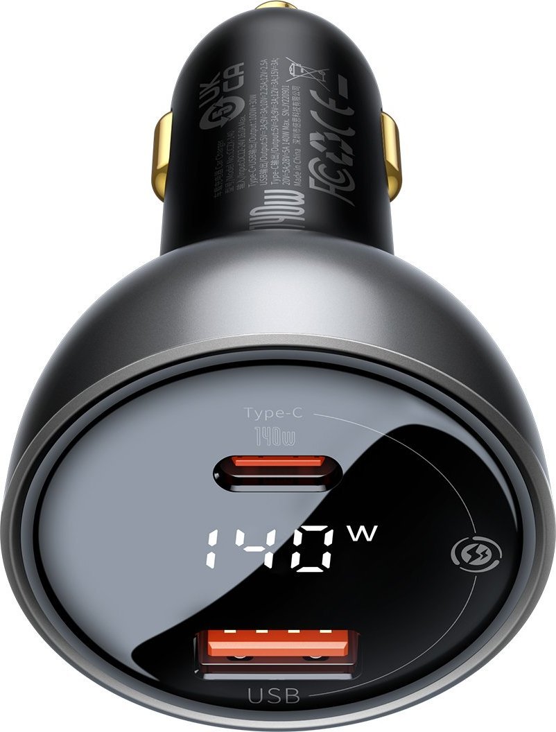 Полнач за автомобил Baseus Superme CGZX070001, 1x USB A 1x USB C, 3A, црн