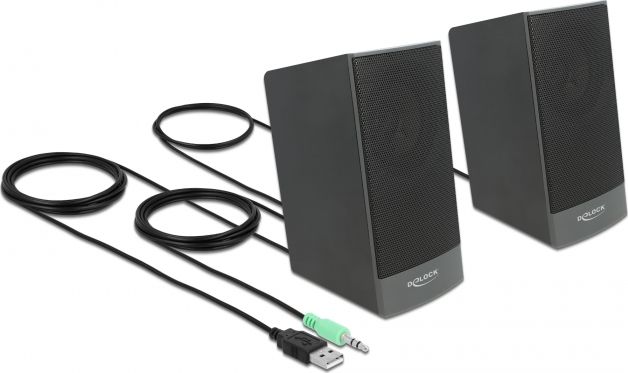 Altoparlantë për PC Delock Stereo 2.0, 3.5 mm, USB, të zinj