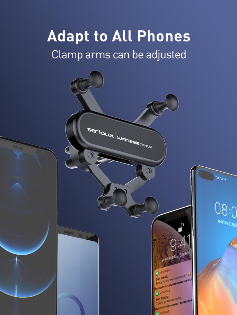 Mbajtëse telefoni Serioux Gravity CH04 për veturë, montim në grila ventilimi, mekanizëm gravitacioni, e zezë