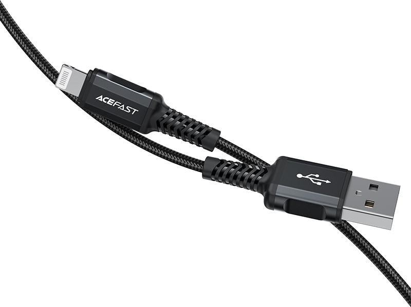 Kabllo USB Acefast USB A në Lightning, 1.8 m, 2.4A, e zezë