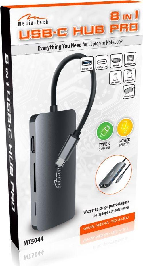 Hub USB-C Media-Tech MT5044 8në1